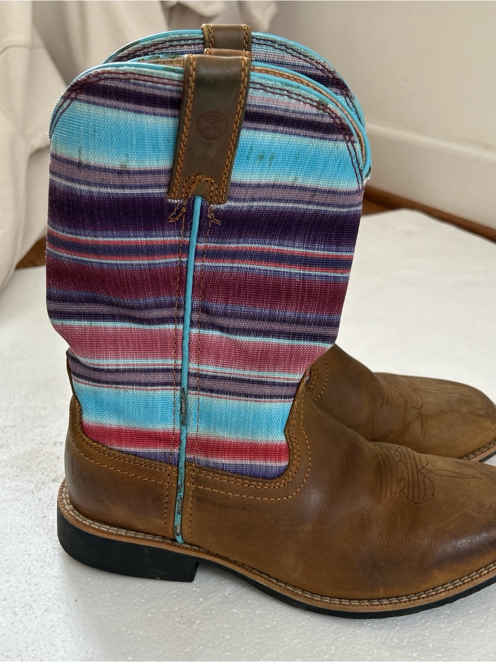 Twisted x kids hooey Brown leather western cowboy boots with blue, purple, and